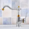 Mutfak Muslukları Gümüş Altın Pirinç 1 Tutma Güverte Montaj Banyo Lavabo Musluğu Döner Çıkış Soğuk Karıştırıcı Su Musluk 2SF802