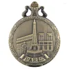 Pocket Watches 50pcs/lot Vintage Bronze Paris Tower Quartz Necklace Women Men Gift Wholesale