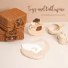 Keepsakes Baby Silicon Labber Katzen -Fütterungstafel Kiste Set Baby Holz Regenbogen Stapler Montessori Spielzeug Set Baby Geburt Vintage Box Geschenke 230720