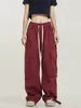 Women's Pants Harajuku Vintage Red Cargo Women Oversize Hip Hop Streetwear Pockets Black Trousers Retro Wide Leg Tactical Bottom