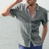 Men's Casual Shirts Short-Sleeved Cotton Linen Summer Solid Color Turn-down Collar Quick Drying Beach Style Plus Size