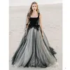 Plus Size Gothic Black Lace A Line Wedding Dresses Square Neck Tiered Tulle Sweep Tain Wedding Dress Bridal Gowns Vestidos De Noiv3331