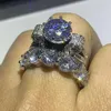 Cluster Ringe Choucong Einzigartiger Luxusschmuck 925 Sterling Silber Rundschliff Weißtopas CZ Diamant Paar Ehering Ring für Frauen