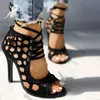 Giyin Kadınlar Yaz Sandalet Peep Toe Hollow High Topuklu Köşe Ayakkabı Moda Sıradan Seksi Parti Plus Boyut Pompası 230720