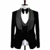 Mais recente masculino 3 peças baile de formatura preto veludo jantar noivo smoking casamento formal blazer homem lapela homem ternos jaqueta colete pant295l