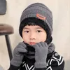 Cycling Caps 2023 Children Winter Knitted Hat And Scarf Gloves 3 IN 1 Set Boy Girls Kids Warm Plush Hats Outdoor Ski Cap Fashion Scarves