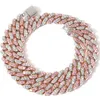 Gargantilla cubana rosa helada de 12mm, collar de plata, oro rosa, eslabón cubano con diamantes blancos y rosas, joyería de circonita cúbica de 7 pulgadas-24 pulgadas, 300Y