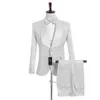 Customize Shawl Lapel Handsome White Groom Tuxedos Jacket Pants Vest Groomsmen Man Suit Mens Wedding Suits Bridegroom278k