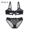 Broderie de mode Bras Sous-vêtements Femmes Set Plus Lingerie Sexy Sexy C D Cup UltraHin Transparent Bra Panties Lace Bra Set Black 2232N