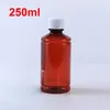 100 pièces 250 ml bouteilles en PET avec échelle sur le corps bouteille de médicament bouteille d'emballage en plastique --- couleur marron avec bouchon de sécurité276Q