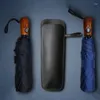 Storage Bags Windproof Leather Portable Umbrella Cover Bag Black Home 12.5 33cm