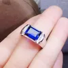 Cluster Rings Men Ring Blue Sapphire Rectangle 925 Sterling Silver 8 10mm 3.5ct Gemstone Fine Jewelry For Women X227603