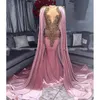 Пыльные розовые бархатные платья по выпускной площадке с розовыми бархатичными аппликациями с золотыми приборами плюс размеры африканские женщины вечерние вечеринки скромная длинная форма251Z