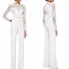 Skräddarsydd ny vit mamma till bruden byxa kostymer jumpsuit med långa ärmar spets utsmyckade kvinnor formella kvällskläder211v