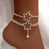 Anklets Caraquet Luxury Full Rhinestone Love Heart Anklet for Women Gold Silver Color Crystal Tennis Chain Link Foot Bracelet Jewelry 230607