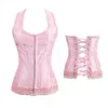 AIZNE rosa halter corsetto top pizzo fiore stampa overbust corsetto gilet e bustier broccato gotico shaper sexy lingerie women1241q