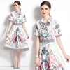 Party Dresses Printed Dress Women's 2023 Retro Elegant Formal Midi Runway Design Lapel Collar Short Sleeve Holiday Beach M9869