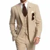 Beige Three Piece Wedding Men Suits For Business Party Peaked Lapel Two Button Custom Made Groom Tuxedos Jacket Pants Vest233Z