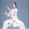 Этническая одежда 2023 Китайская винтажная одежда Тай Чи Wushu Martial Art ormiform National Flower Print Утренние упражнения