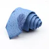 Bow Ties For Men Skinny Denim Blue Floral Leaf Print Neck Tie Wedding Business Casual Neckties Suits Slim Gravatas