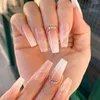 False Nails 24st French Ballerina Nail Artifical Manicure Pink Glitter Lines Overlength Full Cover Wearable Press On Tips