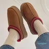 أحذية تسمان النعال الكستناء فراء الشرائح من جلد الغنم shearling tazz new mules النساء الرجال mini mini platform