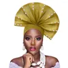 Etnik Giyim Boncuklu Afrika Headtie Tasarım Fan Şekli Gele Headwrap Nijeryalı Geleneksel Düğün Kadınlar Cap