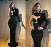 Elegante preto plus size vestidos de noite sereia um ombro veludo mangas compridas roupa formal celebridade aniversário ocasião especial segunda recepção vestido de baile