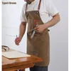 Cutting Cape Women Men Canvas Bib Leather Chef Kitchen Apron Barista Bartender Pockets Apron Home Barber Coffee Restaurant Garden Pinafore 230719