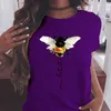 New Women's Round Neck Loose Creative Little Bee Print Summer T-shirt Top