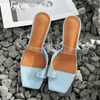 Sandallar Eilyken Yaz Yeni Slipper Moda Kristal Kare Ticren Toe Dar Bant PVC Şeffaf Bayanlar Zarif Kadınlar Garip Topuk Slaytları L230720