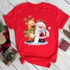 Rotes Damen-T-Shirt mit Aufdruck „Merry Christmas Santa Bear Truck“ und kurzen Ärmeln