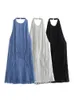 Basic Casual Jurken Sexy Backless Kwastje Mini-jurk Blauw Losse Halter Mouwloos A-lijn Avondfeest Vrouwelijke 2023 Zomer Vestido 230720