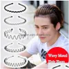 Headbands Hoop Hair Band Wave Shaped Hairband Uni Sports Face Wash Headdress Non Slip Black Metal Spiral Headband Men Women Drop Del Dhlha