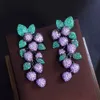 Stud CWWZircons Luxe Micro Pave Violet Vert Cubique Zircone Pierre Grand Long Dangle Drop Leaf Boucles D'oreilles De Fête De Mariage pour Femmes CZ388 230719