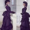 2020 Victorian Gothic Purple Prom Dresses Retro Royal House Ball Duchess Party Gowns Long Sleeves Lace Ruched Renaissance Aristocr213n