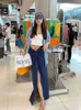 Skirts Japanese Sexy High Waist Skirt for Women Summer Maxi Blue Y2k Long Coquette Slit Solid Color Slim Korean Fashion Faldas 230720