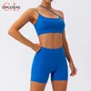 Women's Tracksuits CHRLEISURE Quick Dry Sports Sets Women High Waist Shorts Raised BuTights Short Strap Bra Female Gym