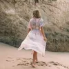 Grundlegende lässige Kleider Teelynn Blumendruck Smock Kleid Bikini Bikini Cover up Frauen Vintage Beach Boho Oversize Summer Long Kleid Chiffon Robe Vestidos 2 36