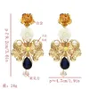 Trendy Gold Metal Flower Drop Dangle Earrings for Women Bridal Baroque Style Pearl Red Blue Crystal Earring Wedding Party Gift297N