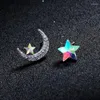 Stud Küpe Kore tarzı moda asimetri Kristal Küpe Kadınlar Moon Star Yaratıcı Tasarım Aksesuarları Takı