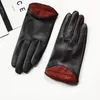 Sexy red lips personality women's leather gloves Warm sheepskin women's gloves black drive winter2879