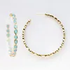 Bohemia Gold Color Large Circle C Shaped Hoop Earrings Fashion Green Blue Opal Teardrop Stone Earrings for Women300O