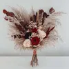 Dried Flowers Bridal Bouquets Boho Dried Pampas Grass Rose Flowers Bouquet Handmade Romantic Wedding Bouquets for Bridesmaid Holding Flowers R230720