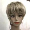 2018 health Super Cute gray grey mix brown root Short Straight human hair Full Women's Wig326e