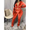 Women's Two Piece Pants Autumn Winter Velvet Tracksuit Two Piece Set for Women Matching Sets Ruched Hoodies Jacket Stacked Pants Joggers Sweat Suits 230719