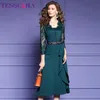 Grundlegende Freizeitkleider TESSCARA Frauen Frühling Herbst Elegantes Kleid Festa Hohe Qualität Lange Grüne Cocktail Party Robe Vintage Spitze Designer Vestidos 230719