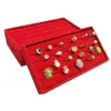 3sts Red Velvet Jewelry Ring Display Organizer Storage Case Velvet Earring Stud manschettknappar Ring Storage Box Magasring Bar Back 11 2314W