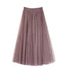 Skirts Vintage Tulle Skirt Women Elastic High Waist 3 Layers Aline Pleated Mesh Long Bride Tutu Female Jupe Longue 230720