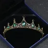 Vintage bruiloft kroon donkergroen Strass Kralen Haaraccessoires Hoofdband Band Kroon Tiara Lint Hoofddeksel Sieraden shippi211J